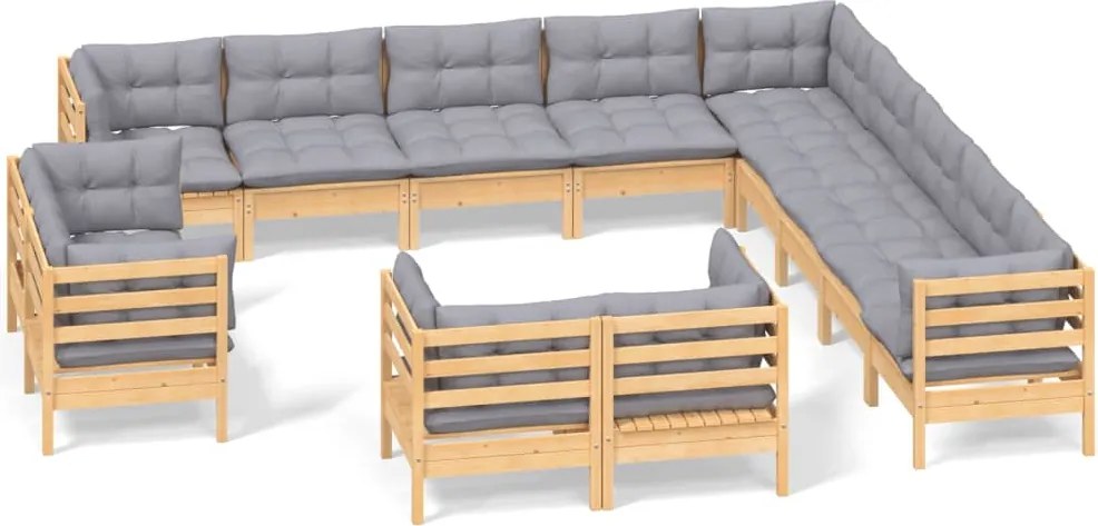 vidaXL Set mobilier de grădină cu perne, 13 piese gri, lemn masiv pin
