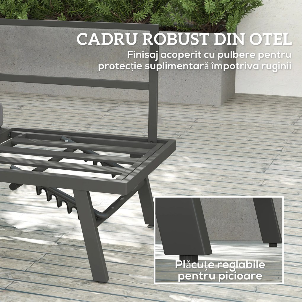 Outsunny Canapea de Grădină 3 în 1 Convertibilă și Reglabilă în 5 Poziții cu Perne, 180x63.5x68 cm, Gri | Aosom Romania