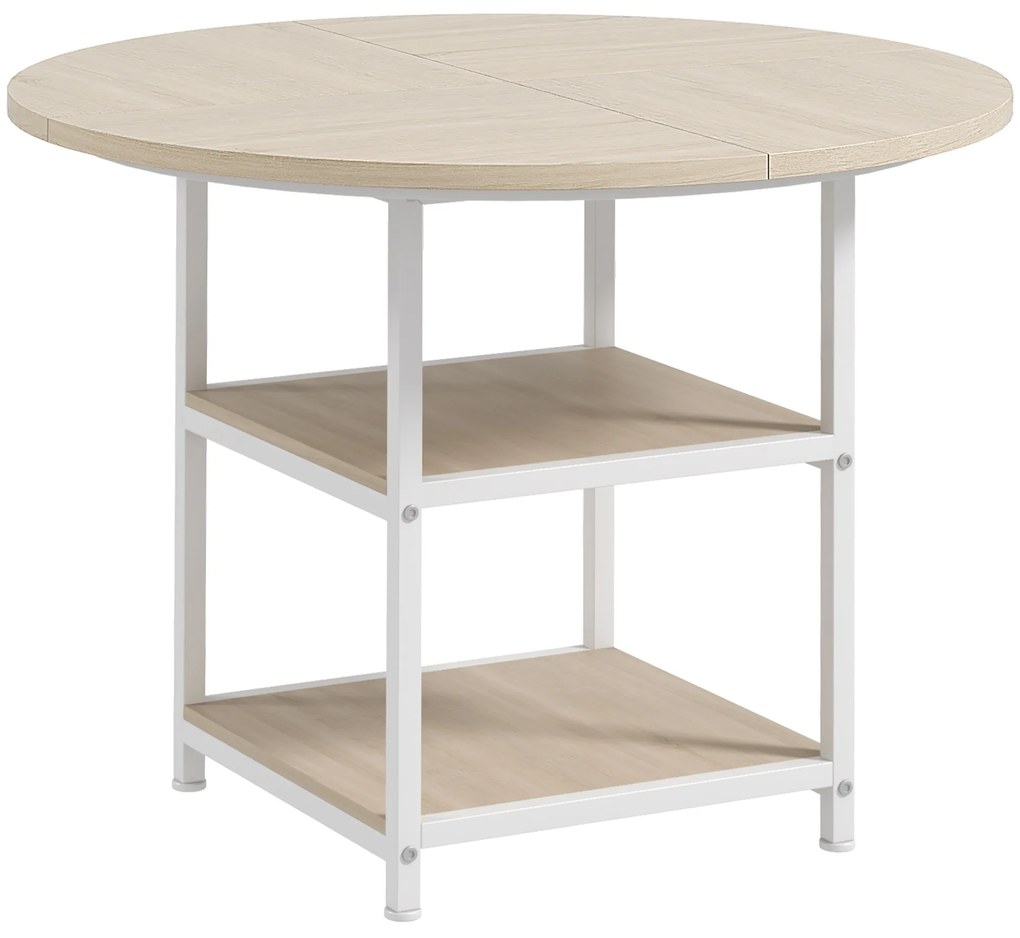 HOMCOM Masă Rotundă pentru 4-6 Persoane, Industriala, Rafturi Depozitare, 100cm, Stejar | Aosom Romania