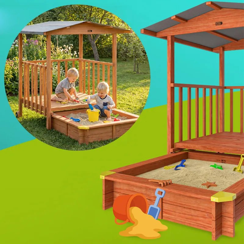 Sandpit pentru copii Merle cu protecție UV și verandă de joacă acoperită