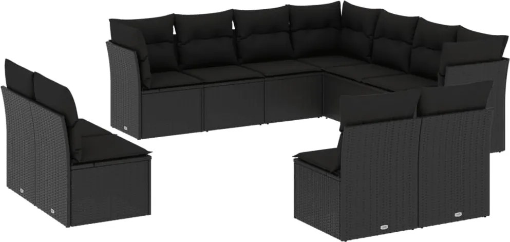 vidaXL Set canapele de grădină cu perne, 11 piese, negru, poliratan