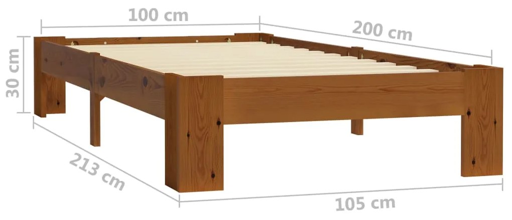 Cadru de pat, maro deschis, 100 x 200 cm, lemn masiv de pin Maro deschis, 100 x 200 cm