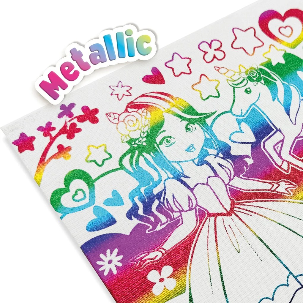 Set creativ copii de colorat pe panza printesa si unicorn cu efect metalic