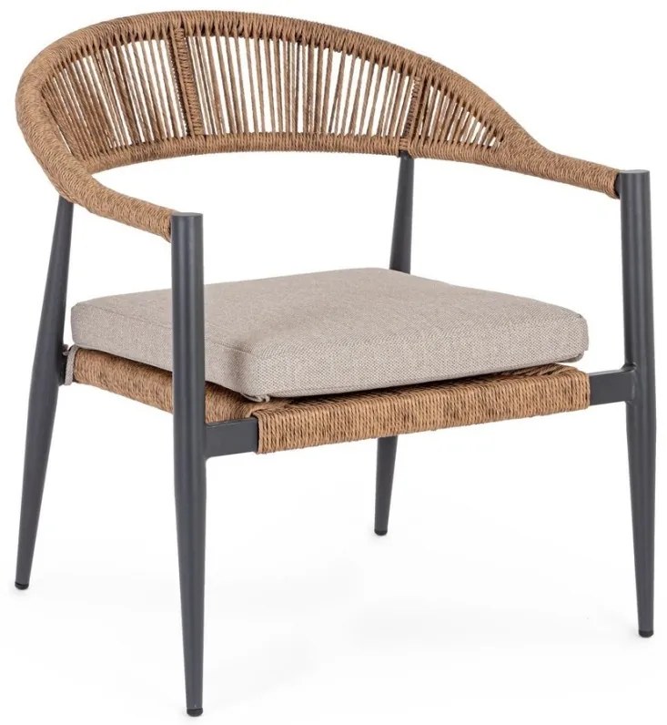 Scaun de gradina din aluminiu, cu perna detasabila, antracit / maro, Jandia Bizzotto