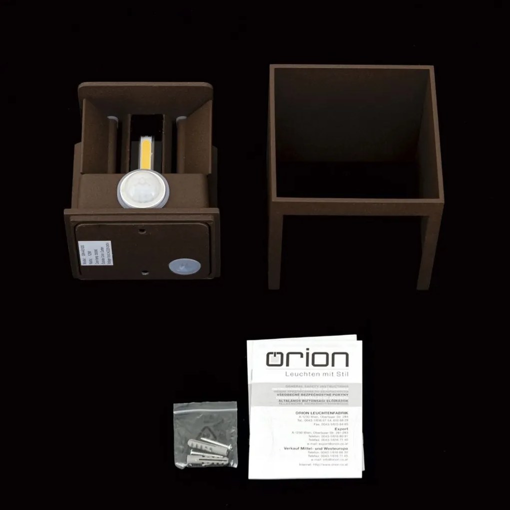 Aplica LED de exterior cu senzor de miscare IP54 CUBE-S corten