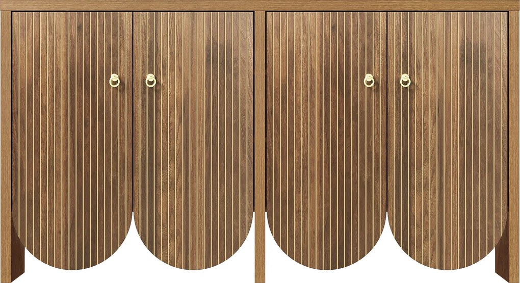 Bufet cu 4 uși, dulap de depozitare versatil pentru living, sufragerie, 147×40×80 cm, Culoare naturală