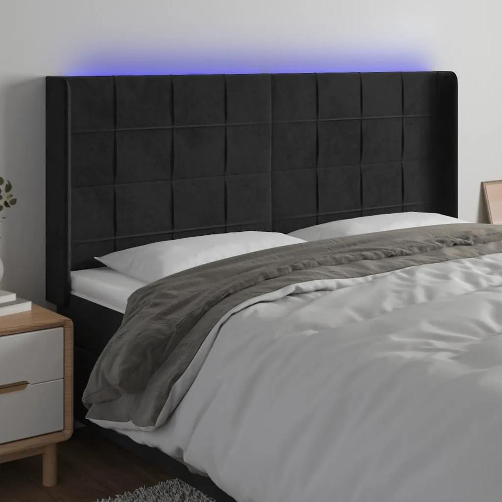 3124110 vidaXL Tăblie de pat cu LED, negru, 183x16x118/128 cm, catifea