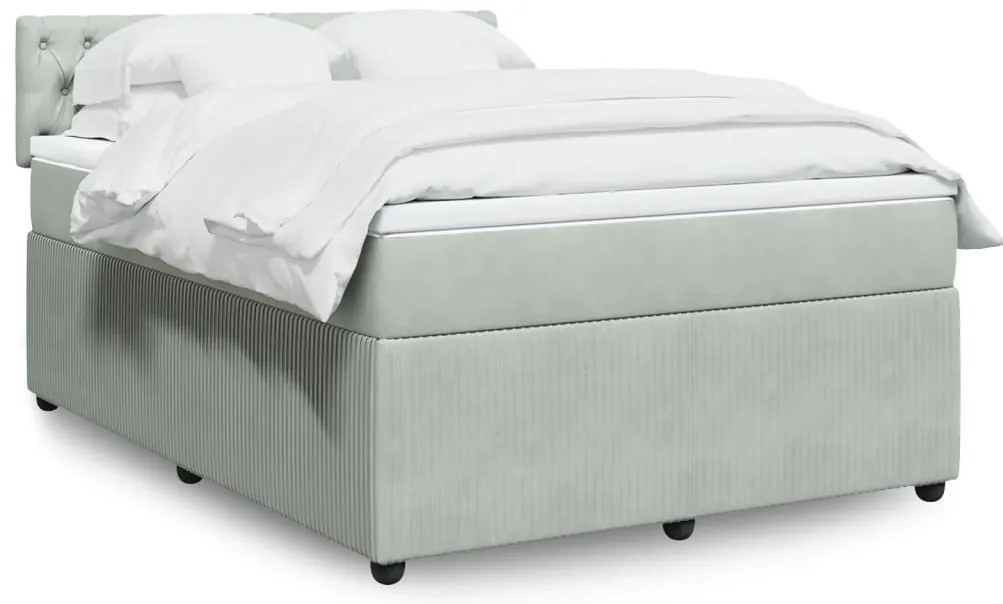 vidaXL Pat box spring cu saltea, gri deschis, 140x200 cm, catifea