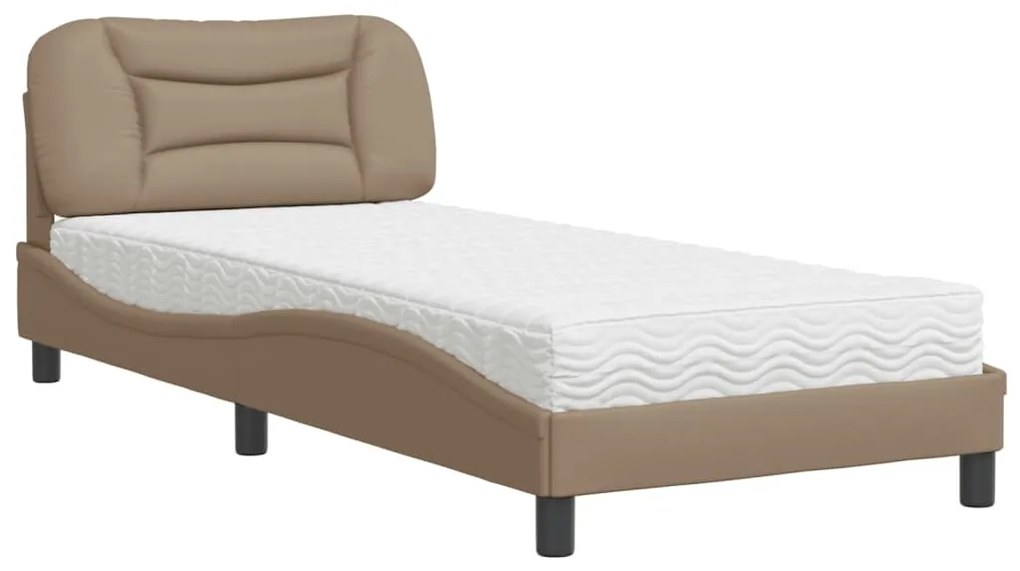 3208700 vidaXL Pat cu saltea, cappuccino, 90x200 cm piele ecologică