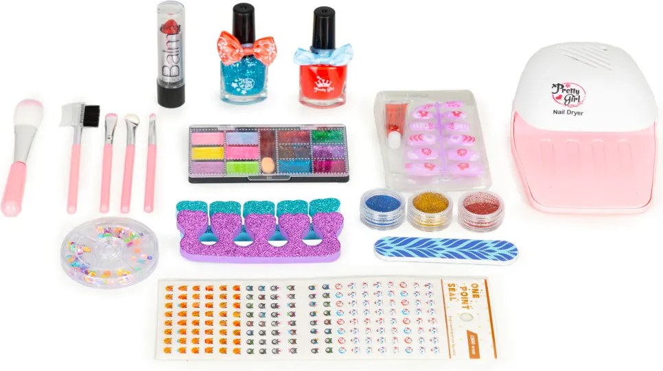 Trusă cosmetică pentru copii, cutie cu oglindă și lampă UV LED