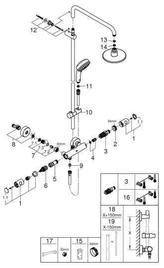 GROHE 27922000 - Sistem de duș TEMPESTA COSMOPOLITAN 160 mm, crom lucios