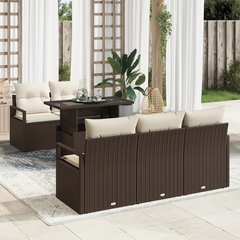 vidaXL Set canapea grădină , 6 piese, cu perne, maro, rattan sintetic