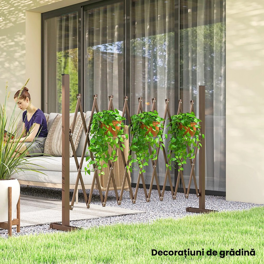 Outsunny Trellis Extensibil Freestanding Gard Mobil Pliabil, Panou Ecran Grădină Aluminiu, 300cm x 103.5 cm, Cafea Închis | Aosom Romania