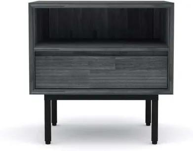 Noptieră cu sertar Selena, 55x55x40 cm, lemn de acacia/ mdf/ metal, gri/ negru