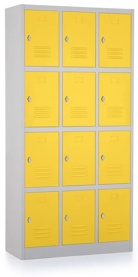 Dulap metalic - 12 cutii, 90 x 40 x 185 cm, blocare, galben - ral 1023