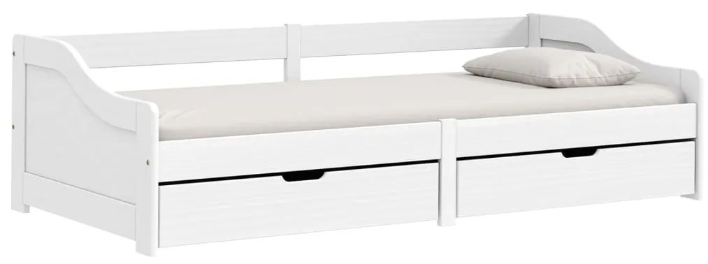 353321 vidaXL Pat de zi cu 2 sertare "IRUN", alb, 90x200 cm, lemn masiv pin