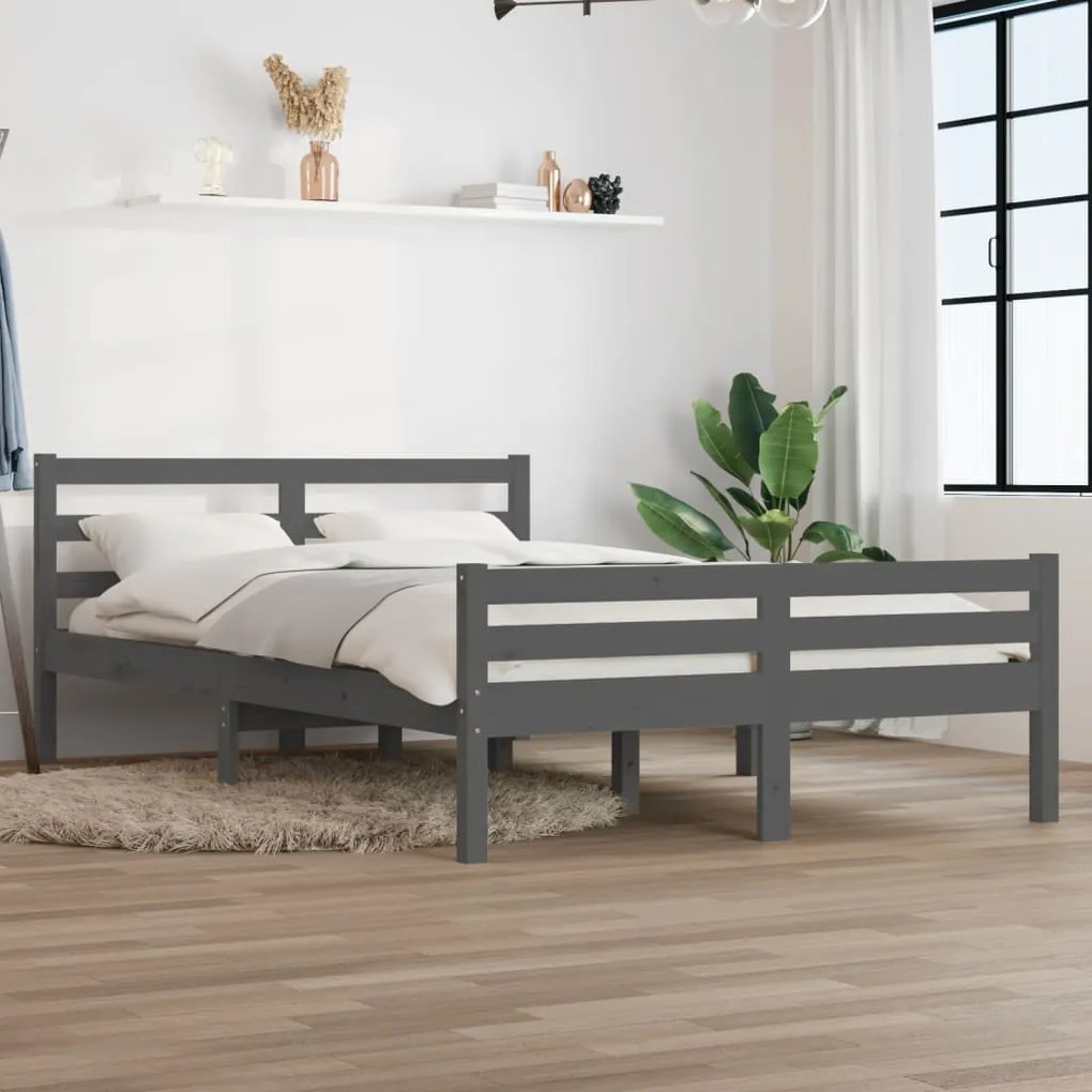 vidaXL Cadru de pat, gri, 140x200 cm, lemn masiv de pin