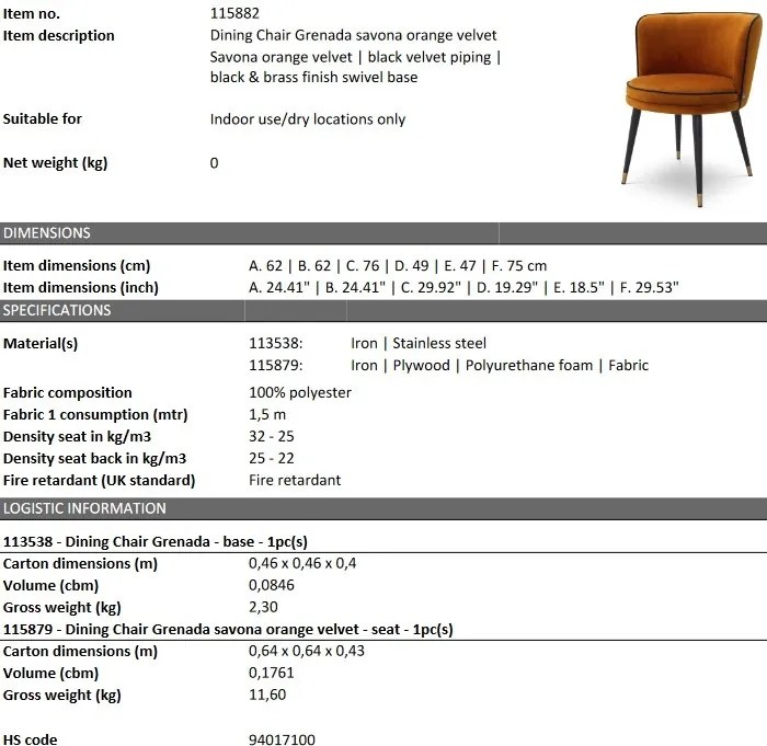 Scaun design LUX Grenada, savona portocaliu 115882 HZ