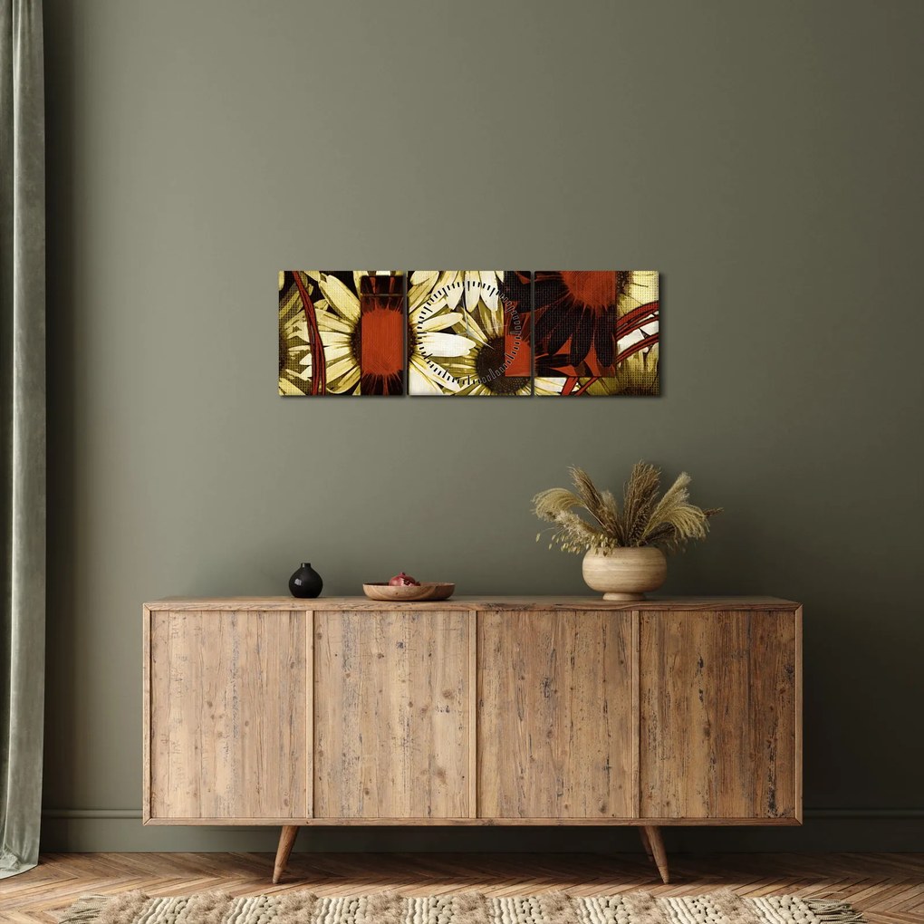 Tablou cu flori (cu ceas) (90x30 cm)