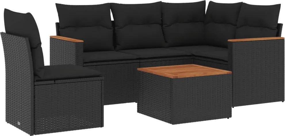 vidaXL Set mobilier de grădină cu perne, 6 piese, negru, poliratan