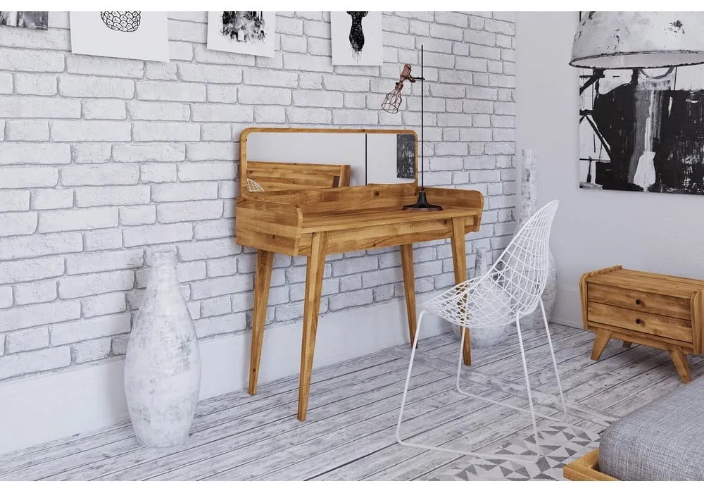 Măsuță de toaletă din stejar cu oglindă 110x45 cm Retro - The Beds