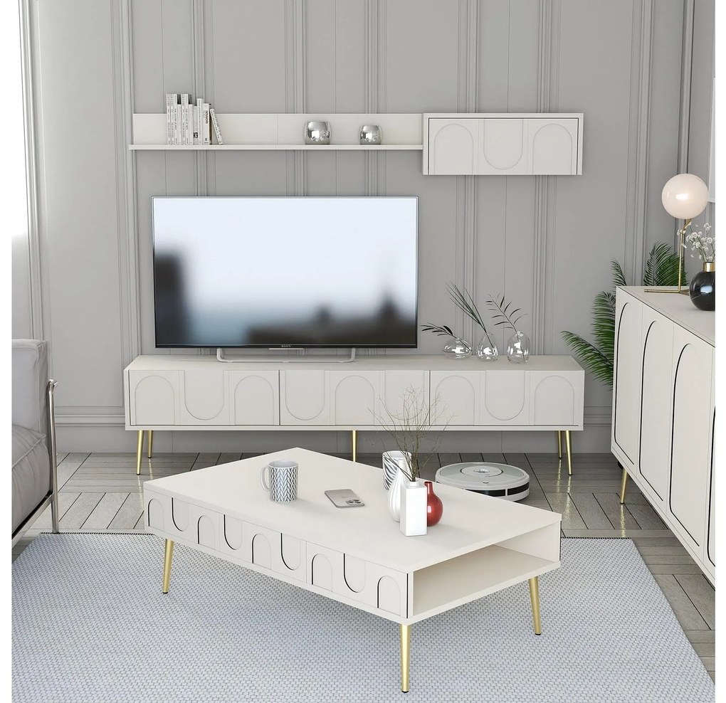 Set mobilier living Lyantela (Crem + Auriu). 1107139