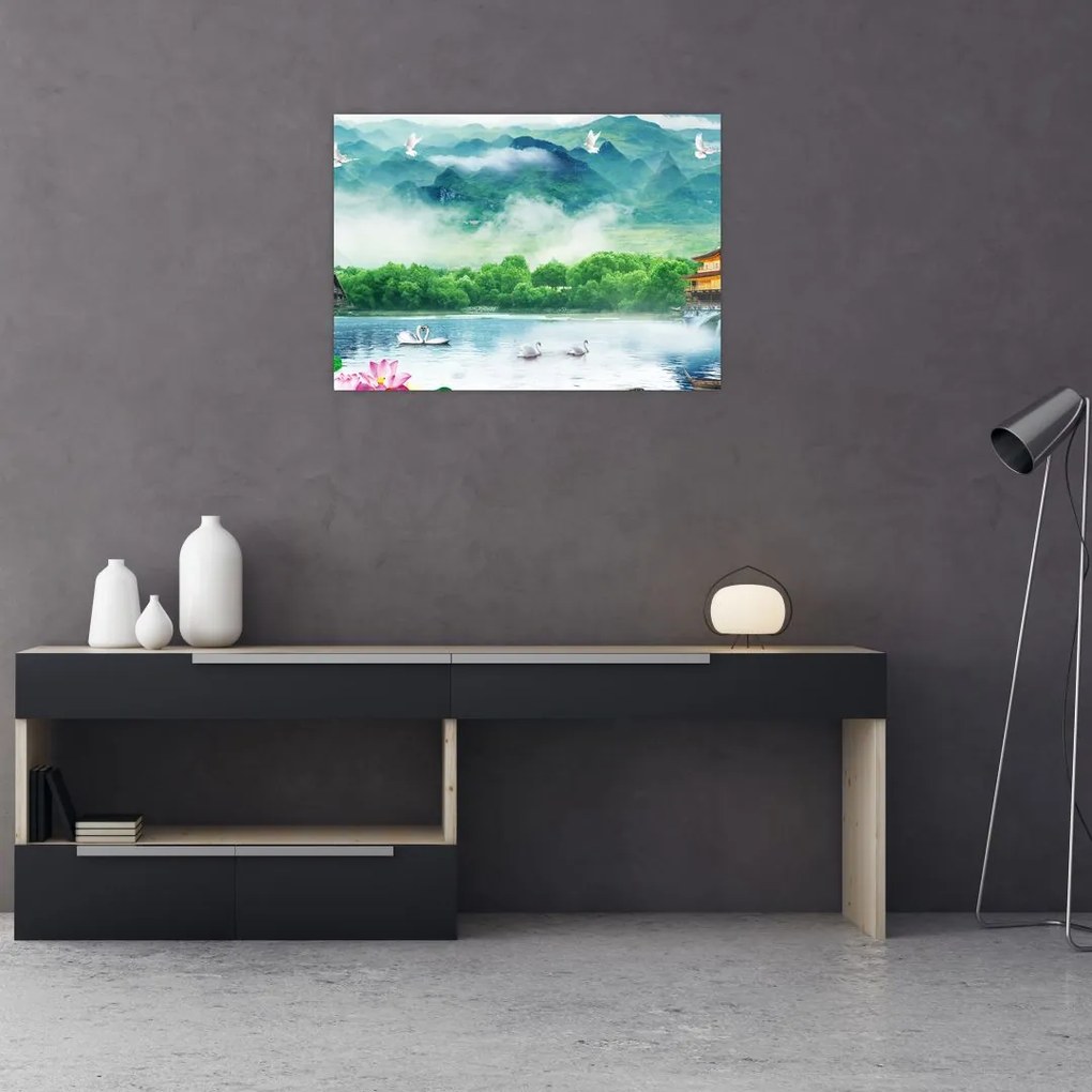 Tablou pe sticlă - Peisaj de vis (70x50 cm)