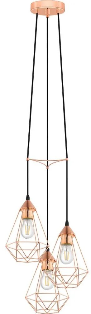 Eglo BYRON 78276 - Pendul pe cablu 3xE27/60W/230V, cu finisaj cupru