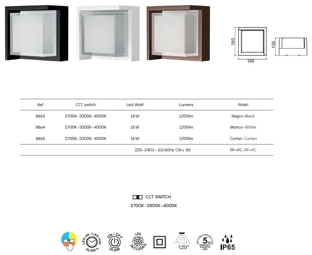 Aplica LED CCT iluminat exterior IP65 CREEK, alba MA-8864
