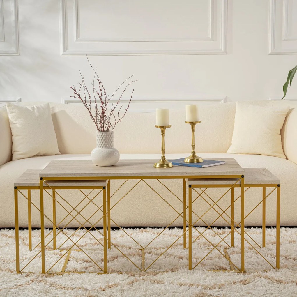 Masă de cafea Defne Gold Travertine