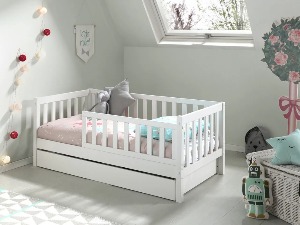 Set TODDLER format în Pat copii pentru copii mici (70 x 140 cm) cu sertar de depozitare.