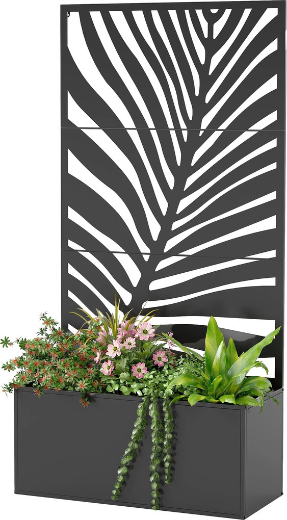 Outsunny Jardinieră cu spalier, ladă de flori, cu paravan, pentru plante cățărătoare, metal, 90 x 40 x 180 cm, negru | Aosom Romania