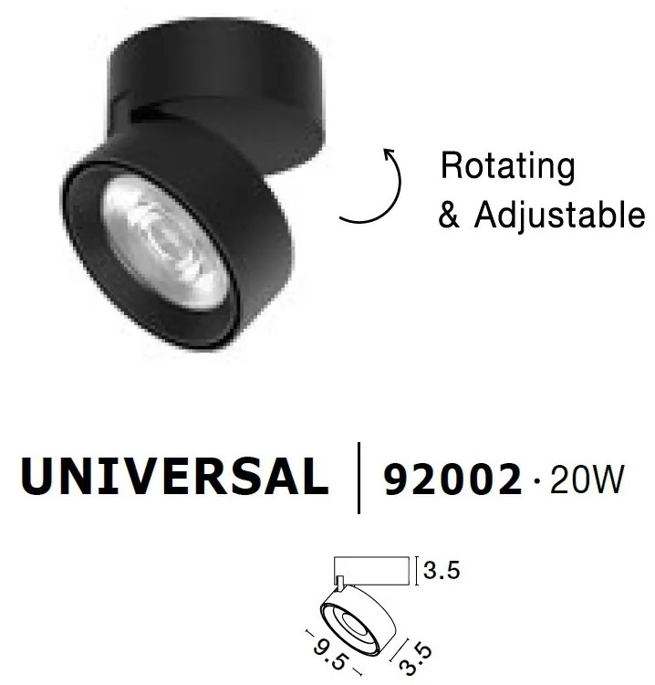 Spot LED aplicat ajustabil perete/tavan UNIVERSAL negru