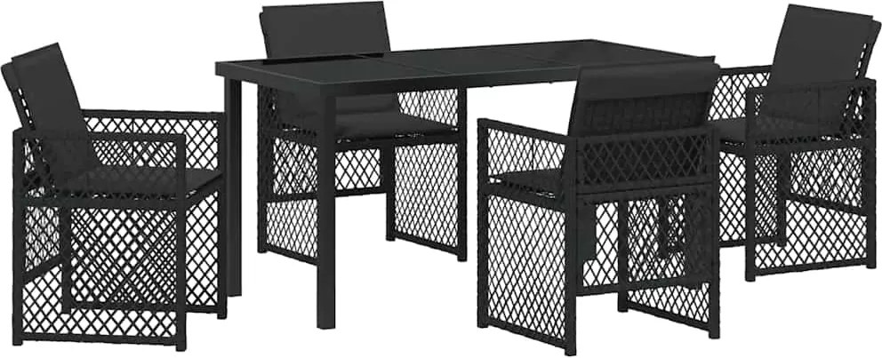 vidaXL Set de masă pentru grădină 5 pcs Negru poliratan