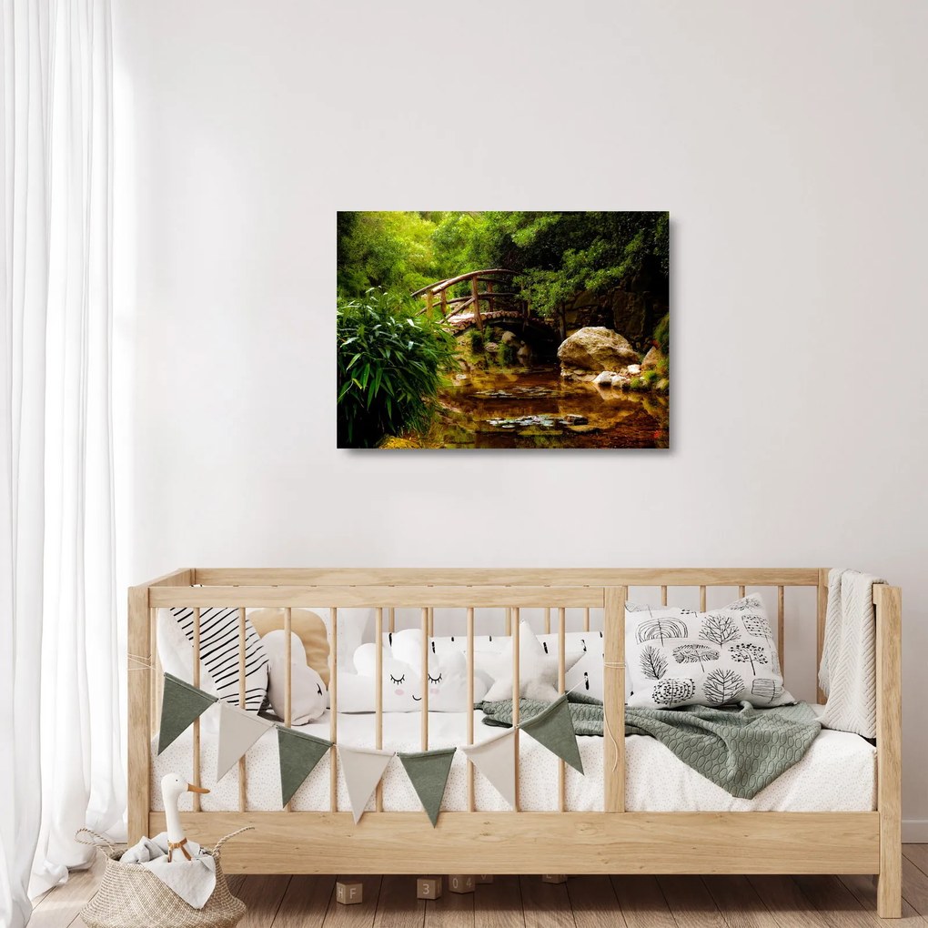 Tablou pe sticlă - Pod prin râu (70x50 cm)