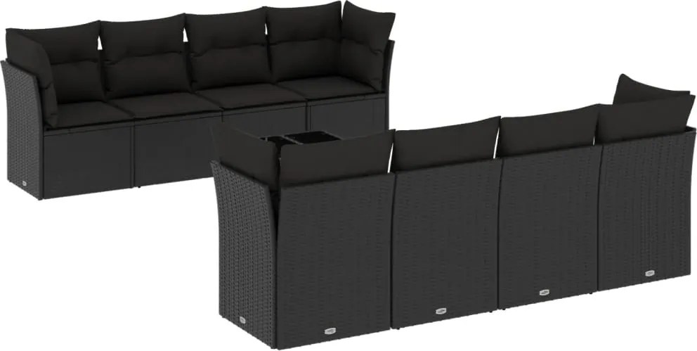 vidaXL Set mobilier de grădină cu perne, 9 piese, negru, poliratan