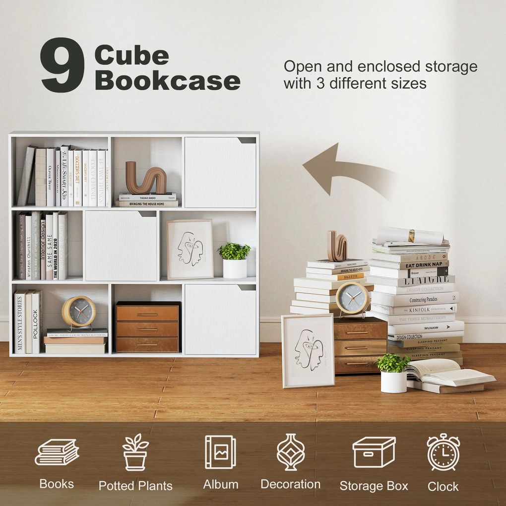 HOMCOM Bibliotecă cu Cuburi cu 6 Secțiuni Deschise și 3 Închise din Lemn Alb | Aosom Romania