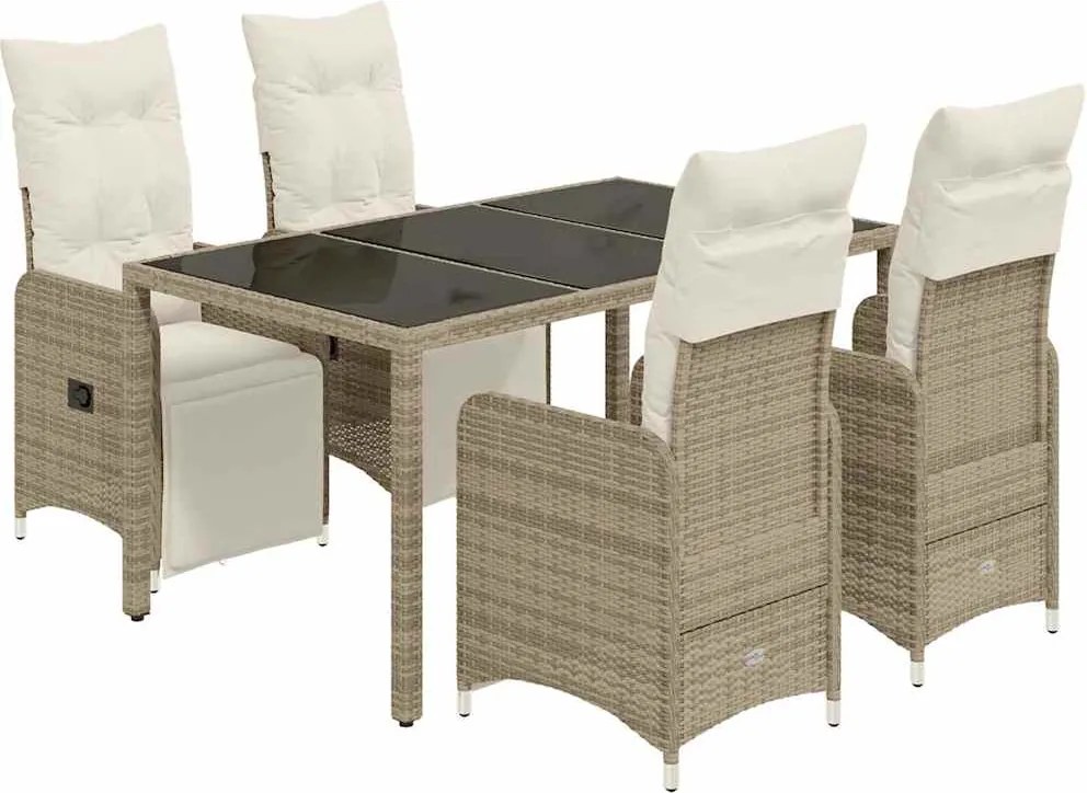 vidaXL Set bistro de grădină, 5 piese, cu perne, maro, poliratan