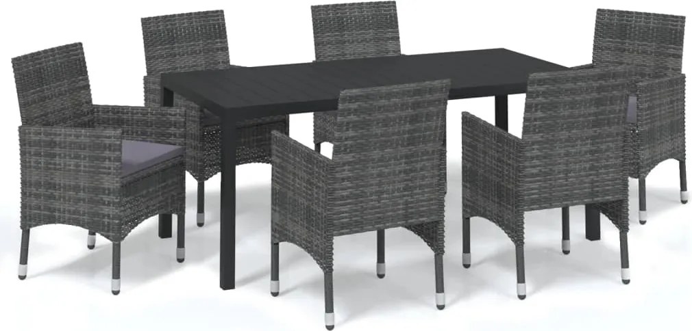 vidaXL Set mobilier de grădină cu perne, 7 piese, gri, poliratan