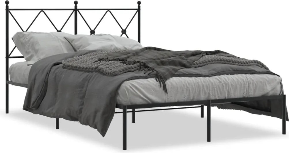 vidaXL Cadru de pat metalic cu tăblie, negru, 120x190 cm