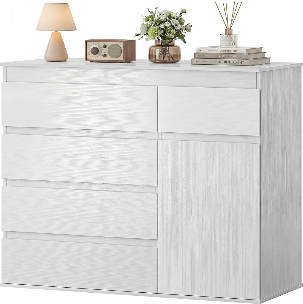 HOMCOM Bufet living, mobilier de depozitare cu 5 sertare, poliță reglabilă și ușă cu închidere silențioasă, 100 x 40 x 80 cm, alb | Aosom Romania