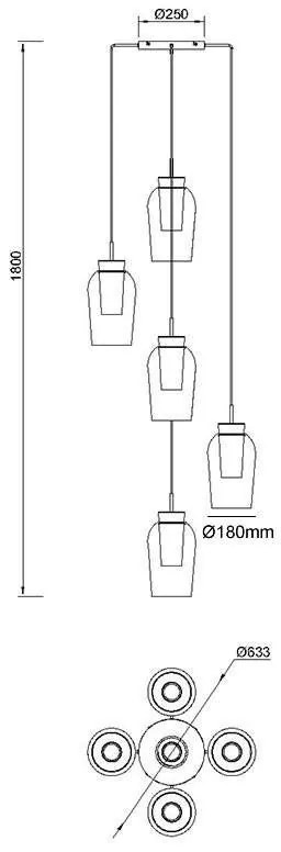 Lustra cu 5 pendule design modern Nora auriu/ marmura alba