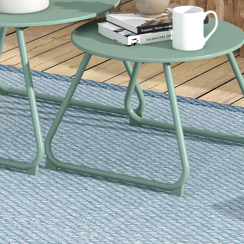 Outsunny Set de 2 mese de cafea rotunde încorporabile pentru grădină din metal epoxid, Masă de Cafea Stabilă pentru exterior, verde | Aosom Romania