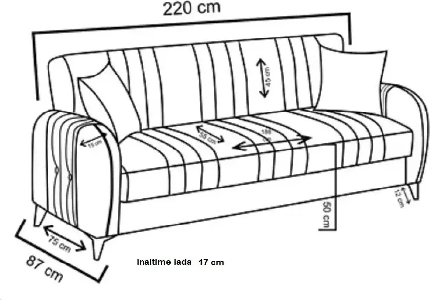 Canapea extensibila cu spatiu de depozitare 220x87x93 cm – stofa maro – Elegance