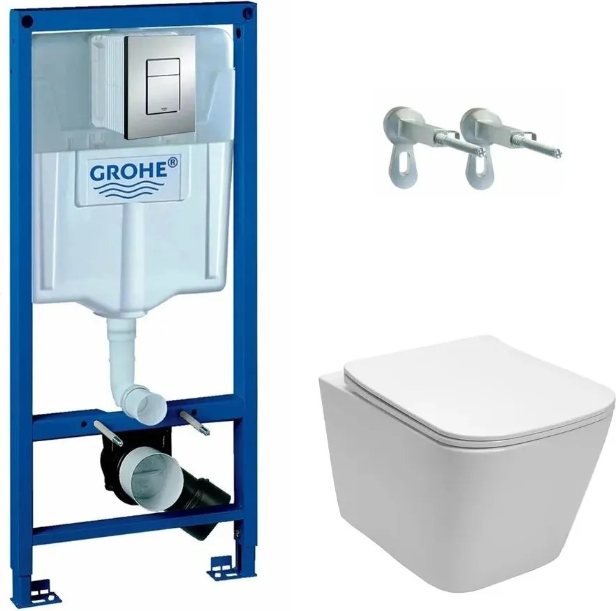 Pachet vas wc suspendat Rea, capac softclose, rezervor Grohe Rapid SL si clapeta Grohe Skate Cosmopolitan crom