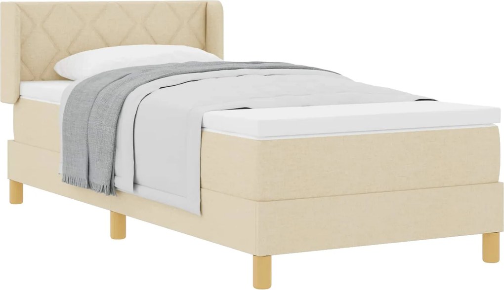vidaXL Pat cu arcuri cu saltea cu headboard Crem 200 x 100 cm țesătură