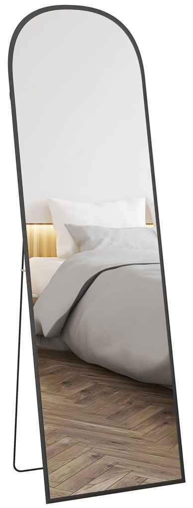 HOMCOM Oglindă de Podea și Perete, Oglindă Modernă cu Structură din Aliaj de Aluminiu și Suport Pliabil, 50x161.5 cm, Negru | Aosom Romania
