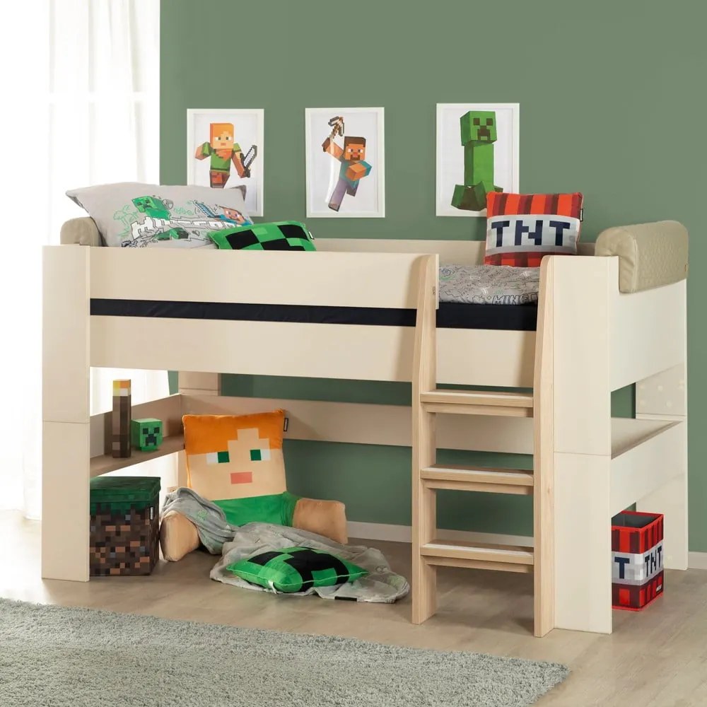 Pat pentru copii bej înalt fără somieră 90x200 cm Loft – Roba