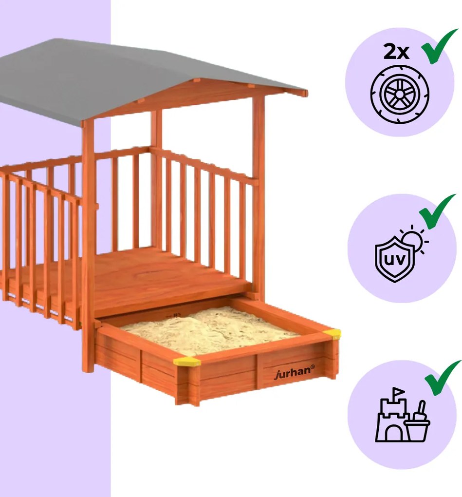 Groapa cu nisip cu verandă SUNNY, 130x130x143cm, maro/gri Jurhan