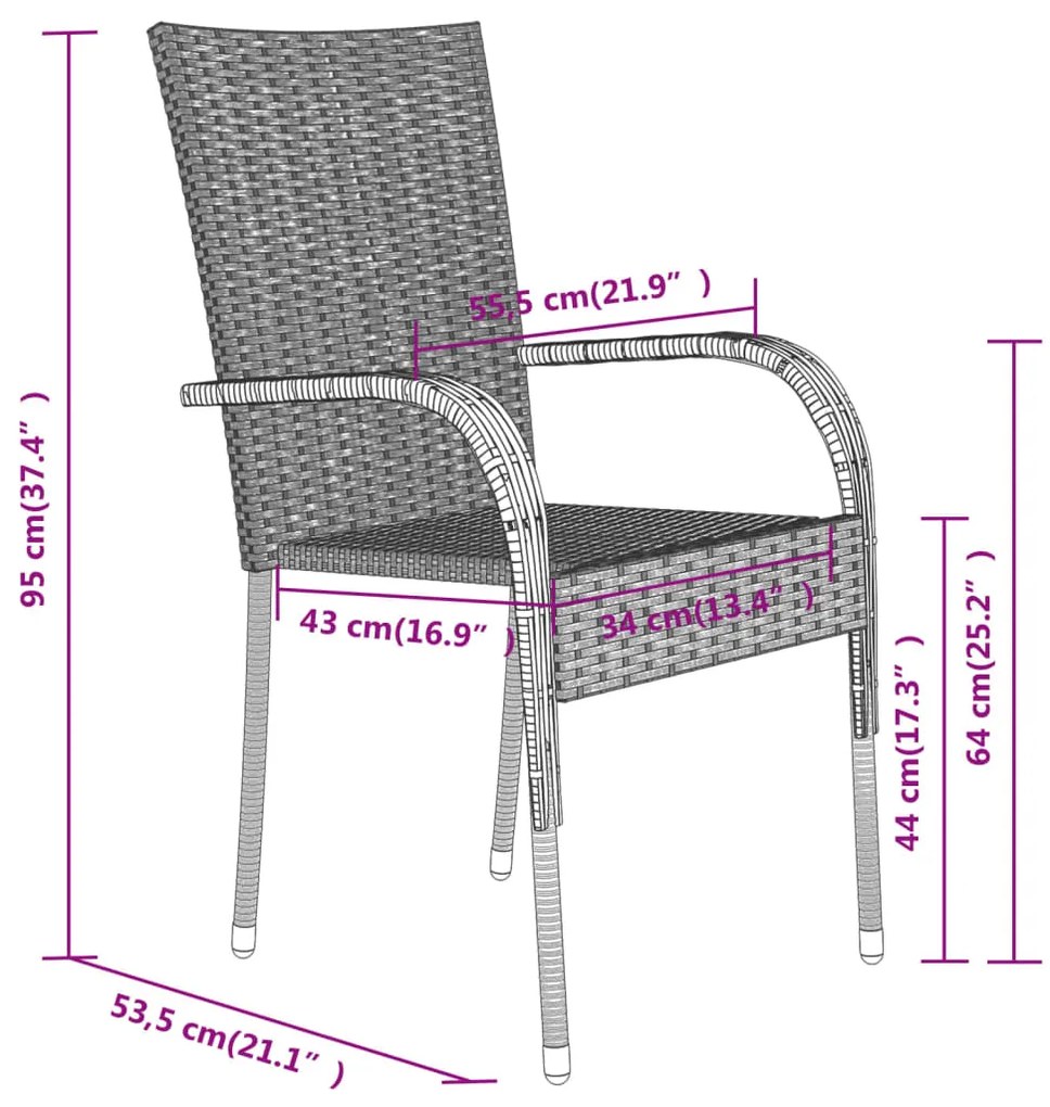 Set mobilier de gradina, 3 piese, negru Negru, Lungime masa 80 cm, 3